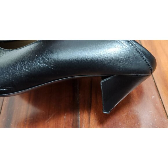 ALUMNAE Italy Black Leather V-Cut Heels 40 Made Italy Minimalist Sculpted Pumps - Picture 9 of 15